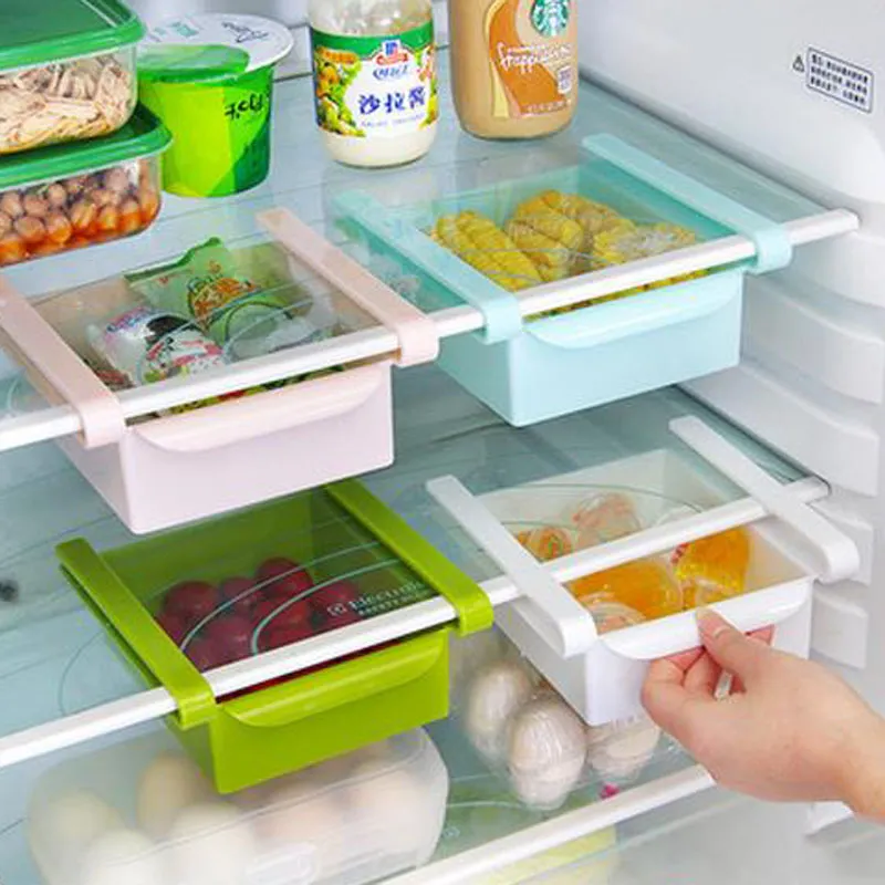 Plastic Kitchen Refrigerator Storage Rack Fridge Freezer Shelf Holder Pull-out Drawer Organiser Space saver