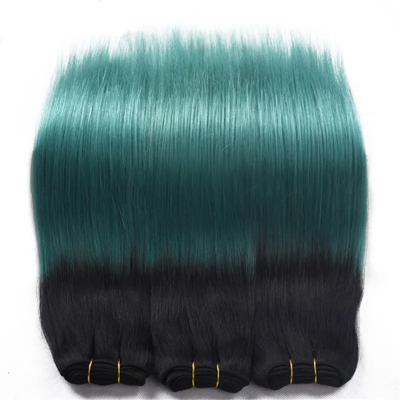 Ombre Brazilian Virgin Hair Human Hair Ombre Extensions 1B Teal Green Hair Weave Two Tone Body Wave Bundles 300G 