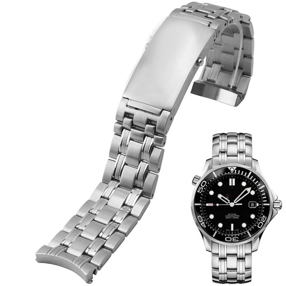 Solid Stainless Steel Watchband 20mm 22mm Silver Watch Bracelet for Omega 300 007 Strap Men's Watch Band Tools290e