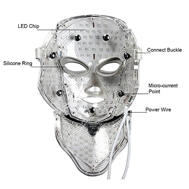 7 Cores PDT DIODO EMISSOR de Luz Terapia Facial Máscara de Pescoço Anti-Envelhecimento Dispositivo Terapia de Rejuvenescimento Rugas Tratamento Massageador Relaxamento