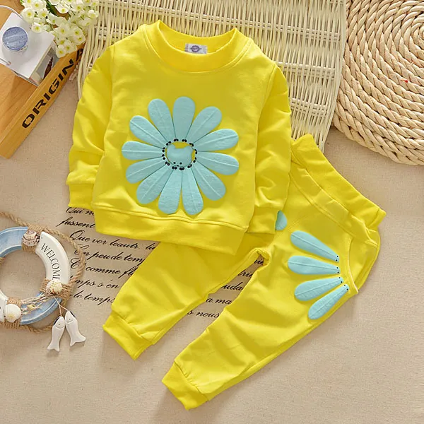 Spring Autumn Girls Tracksuit Baby Kids Flowers Tops Sweatshirt + Pants Clothing Suits Children Cotton Outfits Sets 2231