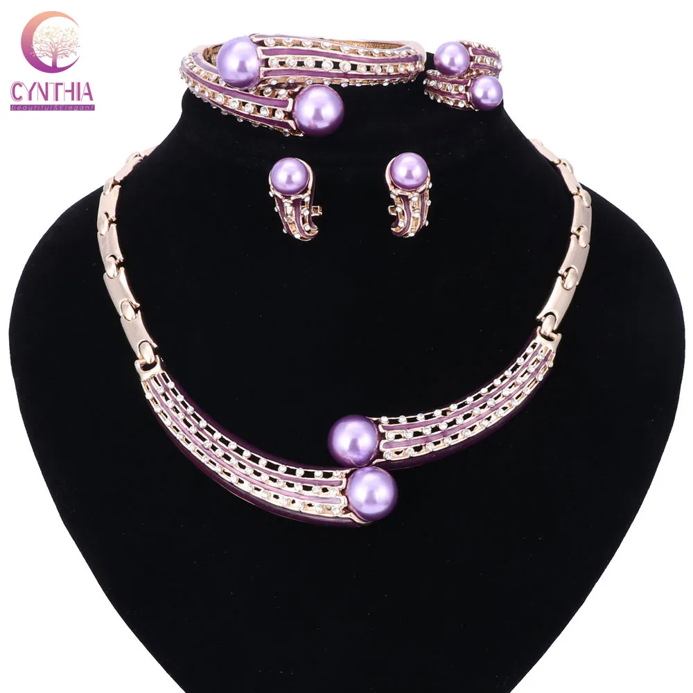 Fashion Jewerly Sets For Women Gold Color Zircon Charm Bracelet/Necklace/Earrings/Rings Set Statement Bridal Jewellery