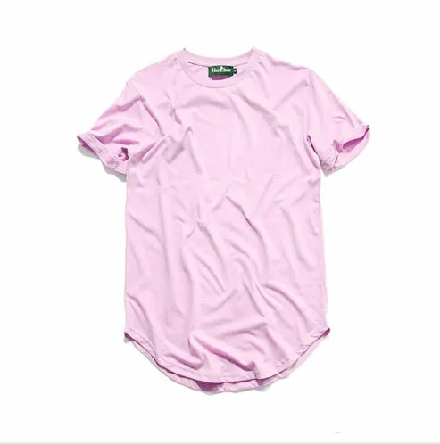 Curved Hem Hip Hop T-shirt Men Urban Kpop Extended T Shirt Plain Longline Mens Tee Shirts Male Clothes