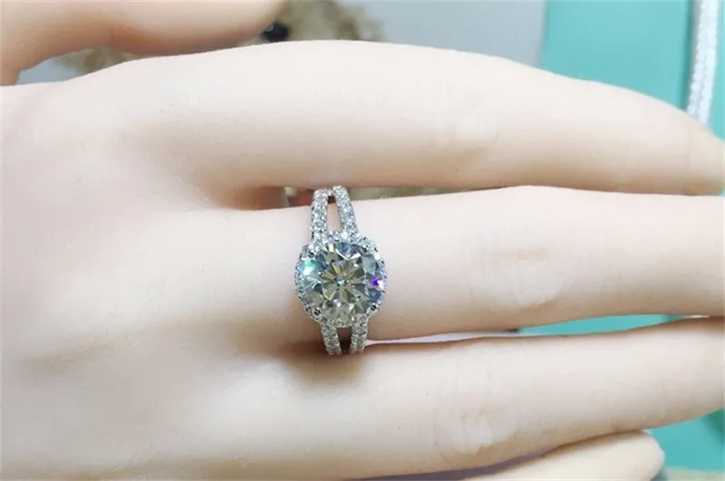 Yhamni Real Solid 925 Silver Wedding Rings Bijoux pour femmes 2 Carat Sona CZ Diamond Engagement anneaux accessoires XMJ510232W
