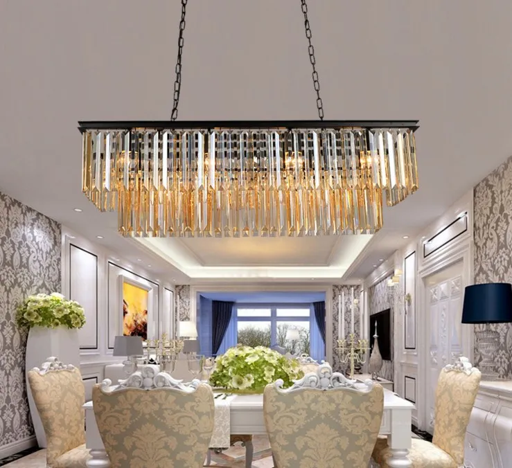 l Längd 125 cm 1920 -tal Odeon Clear Glass Fringe Rectangular Chandelier Vintage K9 Luster Crystal LLFA323O