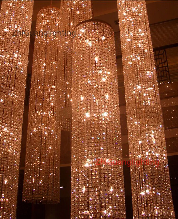 Lampadario di cristallo lungo grande Lampadario a led Apparecchi di illuminazione in cristallo Lampada progetti Corridoio Lampadari scale2925