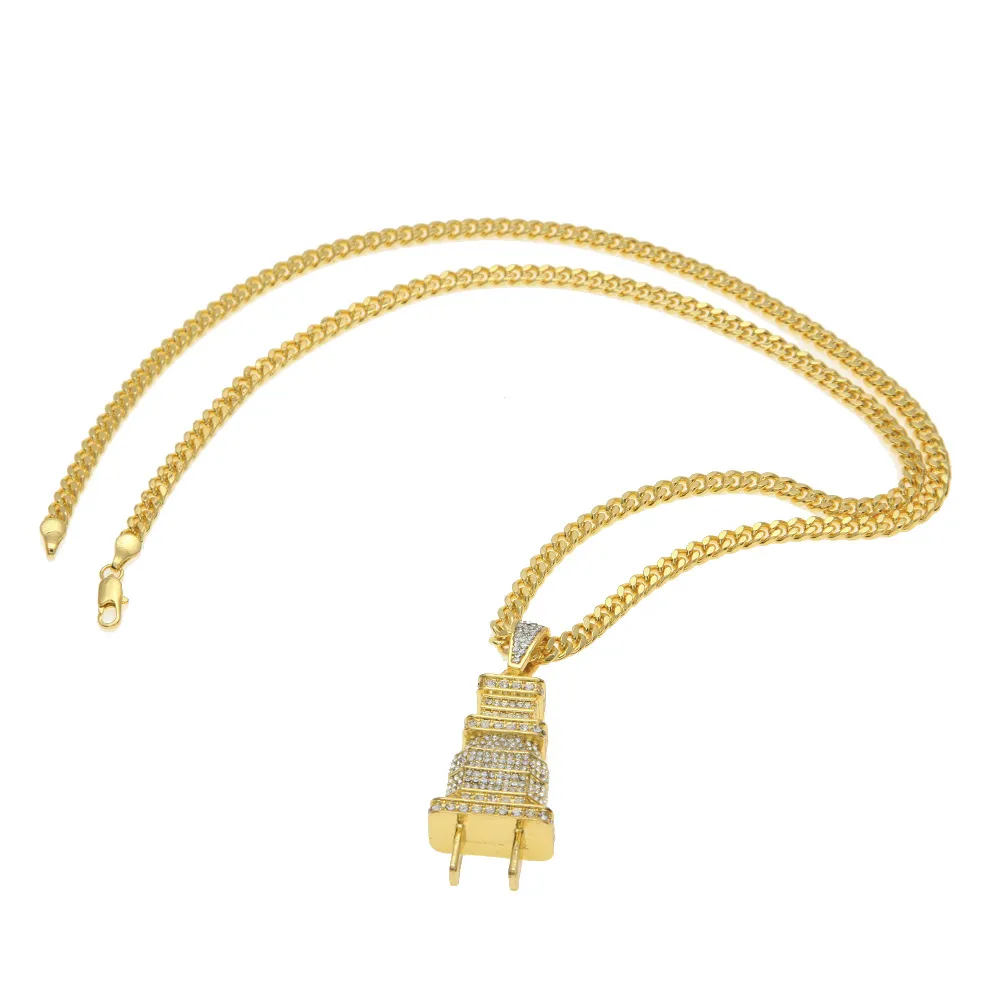 Collier avec pendentif en strass pour hommes, Micro pavé complet, plaqué or et argent, breloque, chaîne cubaine, Hip Hop, bijoux 298A