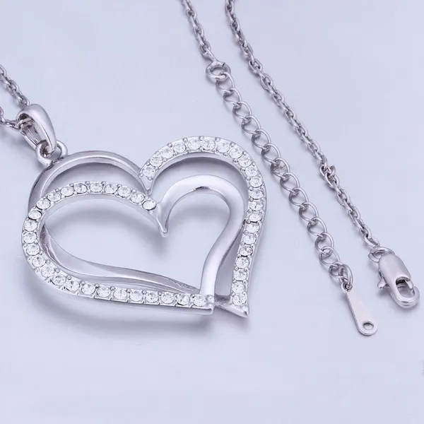 Presente branco ouro branco cristal jóias colar para mulher dgn498 coração 18k ouro gem pingente colares com chains213p