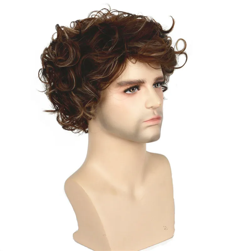 8 inch Short Men Wigs Synthetic Curly Wig Color Mixing Male Hair 