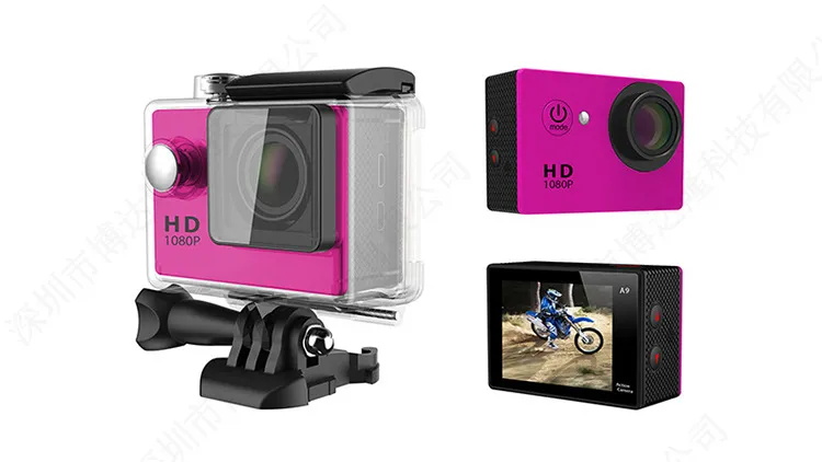 SJ4000 스타일 A9 2 인치 LCD 스크린 1080P 풀 HD 액션 카메라 30M 방수 캠코더 헬멧 스포츠 DV 자동차 DVR + 소매 패키지