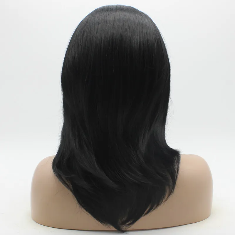 Iwona Hair Straight Medium Long  Black Wig 1#1 Half Hand Tied Heat Resistant Synthetic Lace Front Daily Natural Wigs