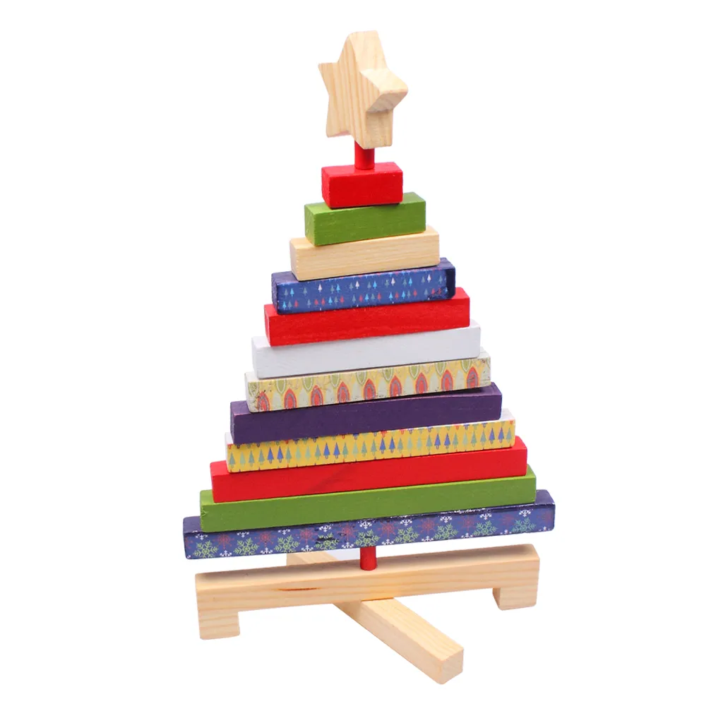 Christmas Gifts Rotating Creative Wooden Christmas Tree Blocks 11.8 inch for Xmas Gift Home Decoration