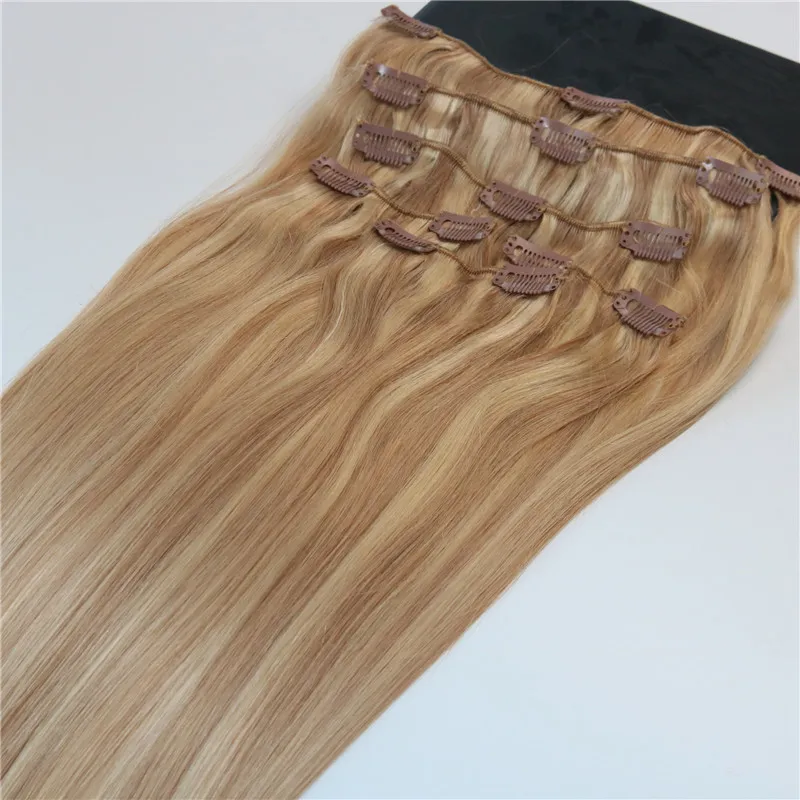Human Hair Extensions Ombre Color Two Tone #18 Ash Blonde Piano #22 Medium Blonde Clip In Human Hair Extensions Highlights