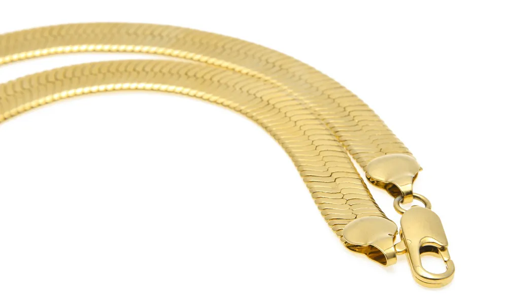 Высококачественные медные плоские цепочки из змеиной кости для мужчин и женщин в стиле хип-хоп, позолоченные, короткая цепочка с лезвием ключицы, ожерелье Jewelry249L