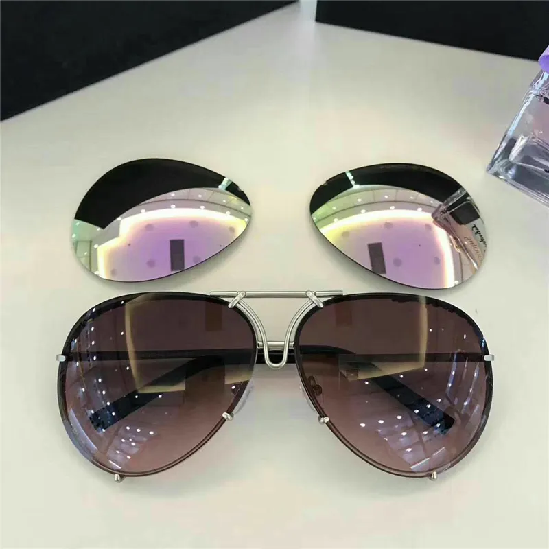 New high quality Car brand Carerras Sunglasses P8478 A mirror lens pilot frame with extra lens exchange mens gafas de sol mujer lu276d