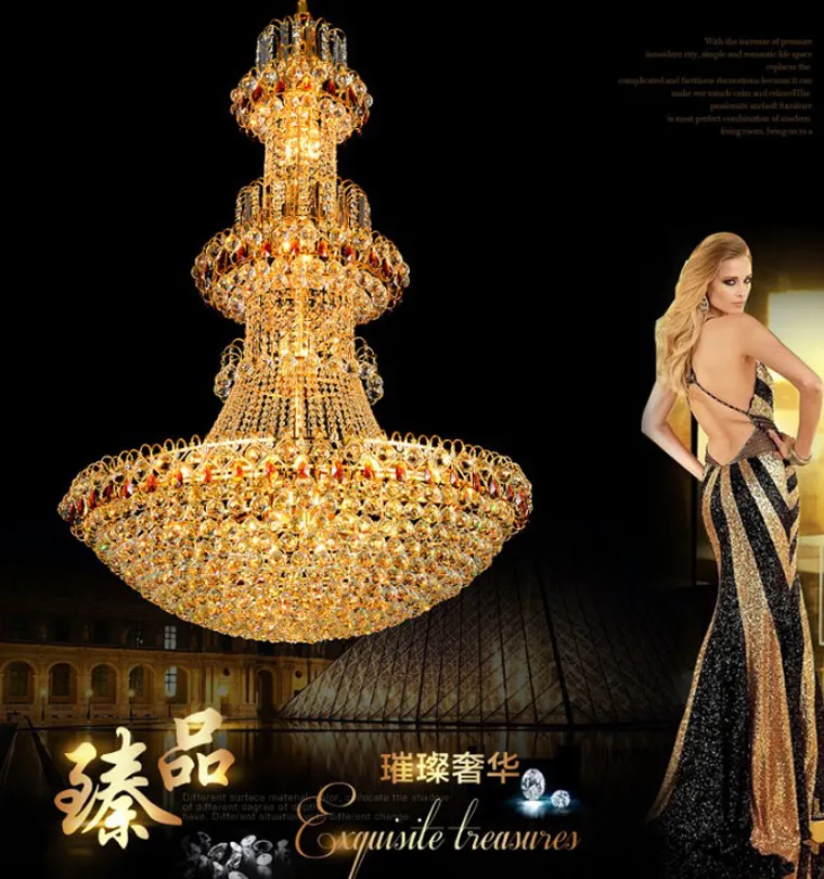 Złote kryształowe żyrandole Lampa LED Nowoczesne krystaliczne światła żyrandola Oprawa El Club Home Lighting Lampy AC90V-260270B
