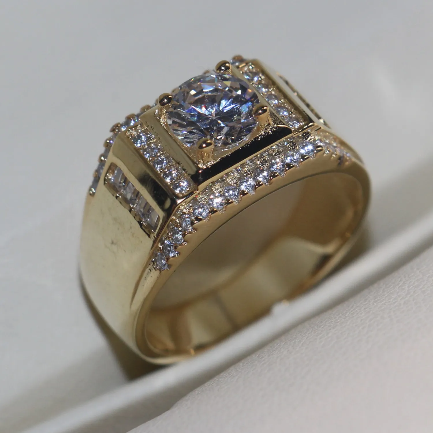 Vecalon Neuer Herrenschmuck Ehering Ring 1 5ct Diamant Cz Gelbgold 925 Sterling Silber Männlicher Verlobungsring281E