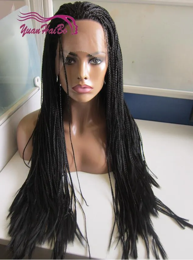 Synthetic hair box braid Lace front Wigs heat resistant full hand braided glueless wig for black women 