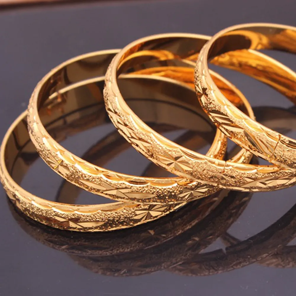 1 pezzo braccialetto intagliato spesso oro giallo 18 carati riempito classico braccialetto da donna braccialetto diametro 60mm 10mm intero gioiello305G
