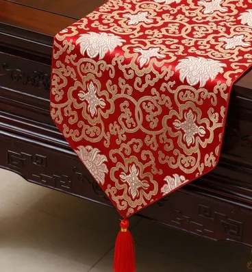Extra longo de 120 polegadas Flor feliz Tabela Runner Luxo China Silk Brocade pano de tabela High End Mesa de Jantar Protective Mats Placemat 300x33 cm