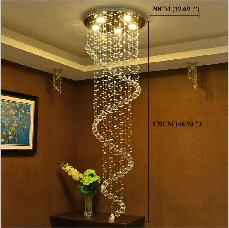 Moderno led lustre de cristal iluminação espiral escada pingente luminárias para el hall escadas290o