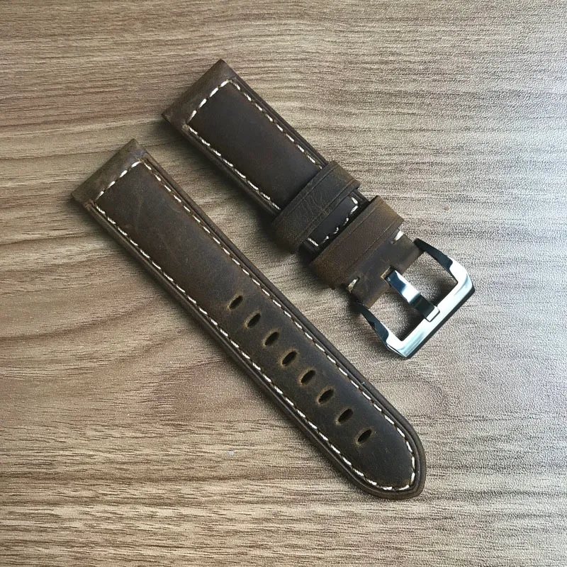 Vintage ocysa donkerbruin zwart Crazy horse lederen riem horlogeband 24mm 26mm voor pam horloges244O