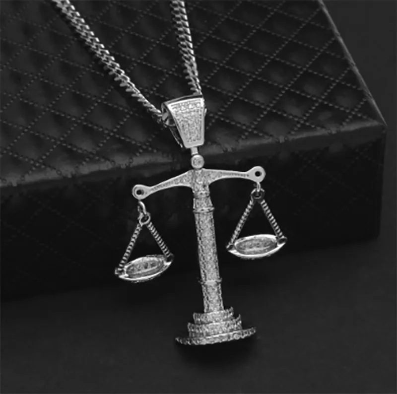 Mens Hip hop Iced Out Zircon Balance Pendant Necklace with 3mm 24inch Cuba Copper Chain Necklace Rapper Personalized Jewelry216S
