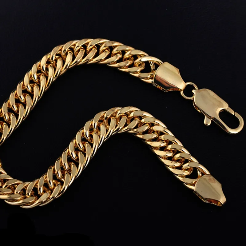 Mens Thick Tight Link 24k Yellow Gold Filled Finish Miami Cuban Link Chain and Bracelet Set 1 0cm wide 24 inches 9 inches287E