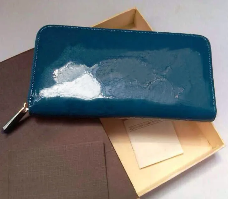 Cały patent skórzany shinny długie portfel wielokolorowy Wysokiej jakości oryginalna pudełka torebka torebka