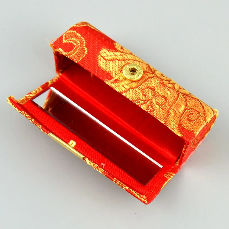 Unico vuoto rossetto trucco Storage Box con lo specchio broccato di seta Lip Balm Packaging Caso Lip Gloss Tubi Container / 