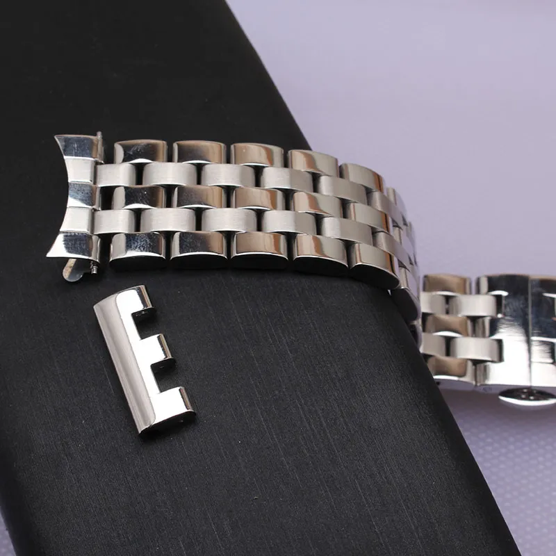 16mm 18mm 20mm 22mm 24mm Cinturino in argento Depolyment di alta qualità Cinturini orologi in metallo nero Bracciali Estremità piatte con estremità curva comune fo3361