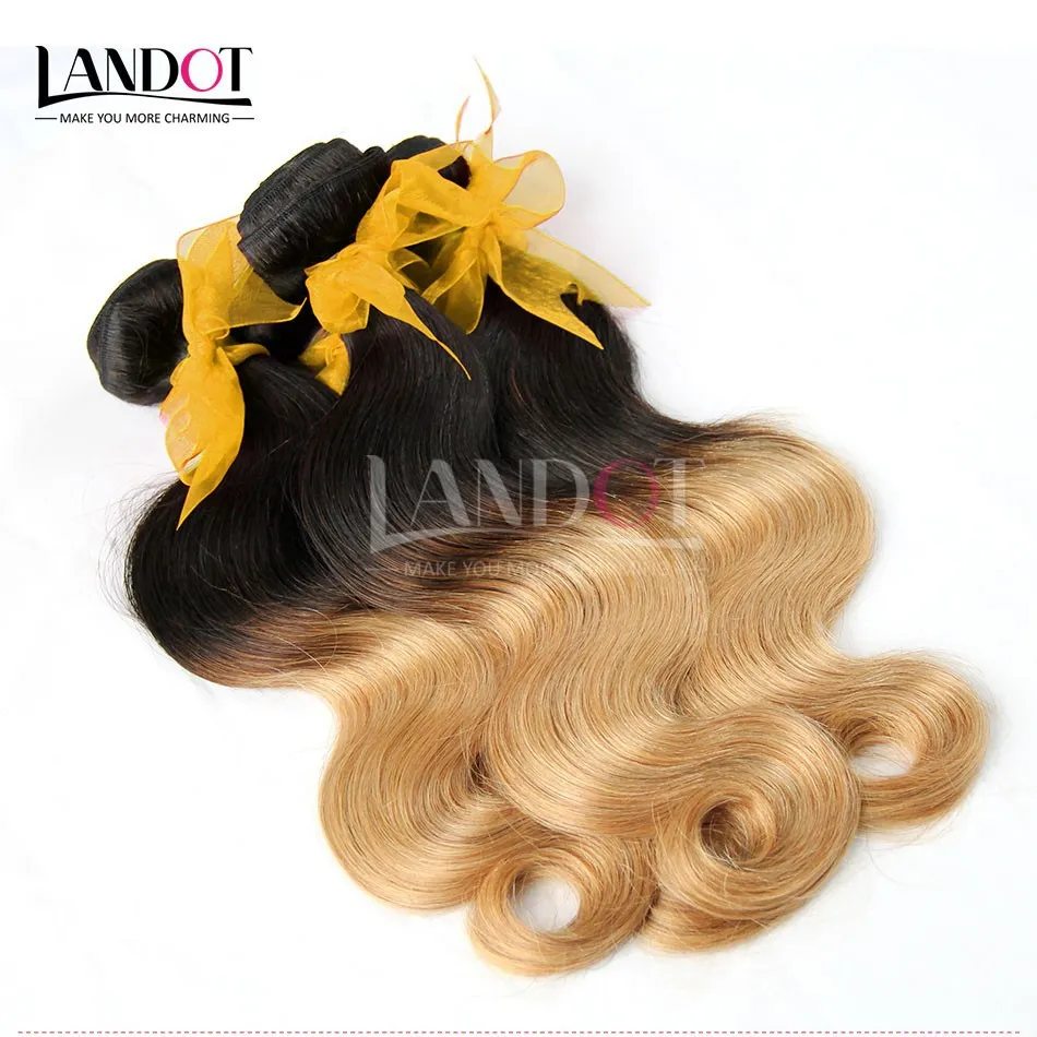 Ombre Indian Body Wave Virgin Human Hair Extensions Two Tone 1B/27# Honey Blonde Ombre Indian Body Wavy Remy Human Hair Weaves 3Bundles