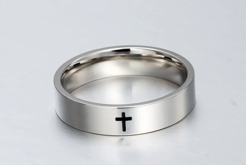 Grawerowanie 6 mm srebrne proste pierścienie krzyżowe w stali nierdzewnej biżuterii religijnej184s