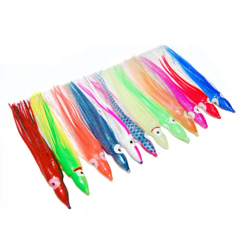 12 cm En Plastique Souple Poulpe Leurres De Pêche Pour Jigs Couleur Mixte Lumineux Silicone Poulpe Jupe Artificielle Jigging Bait246m