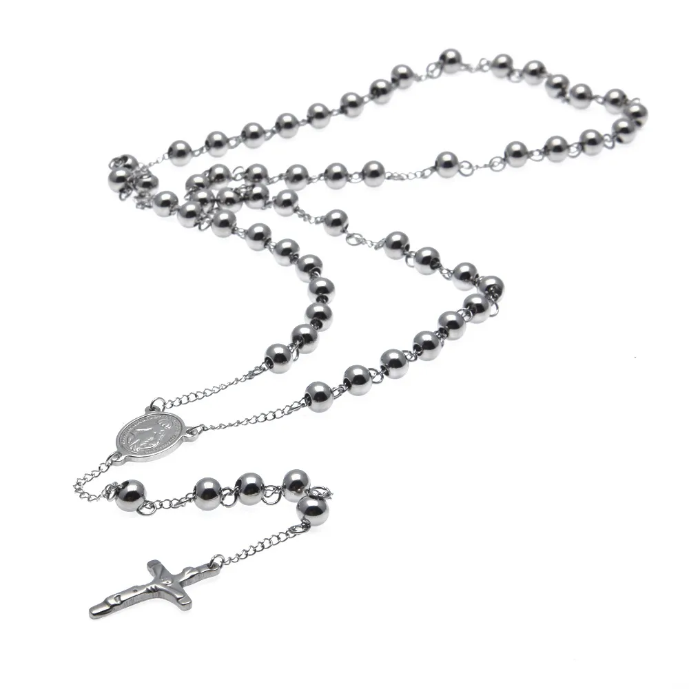 Collier chapelet plaqué or 18 carats, déesse catholique Virgen de Guadalupe, perles de 8mm, bijoux, pendentif croix Crucifix de jésus, 238T, nouvelle collection