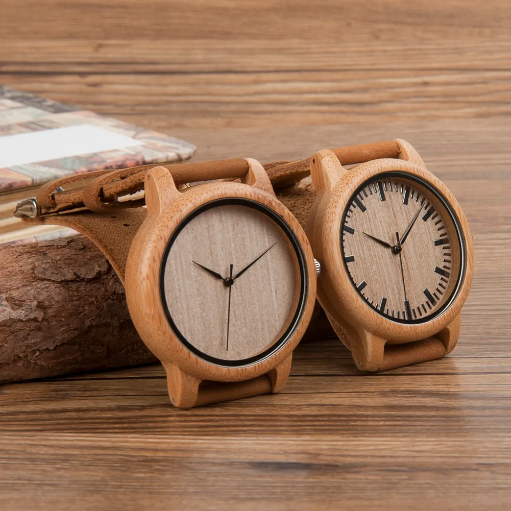 BOBO BIRD A16 A19 montres en bois japon Quartz 2035 mode décontractée horloges en bambou naturel pour hommes et femmes dans une boîte-cadeau en papier 2725