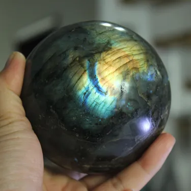 Boule de sphère de cristal de Labradorite naturelle, pierre précieuse orbe bleue250U