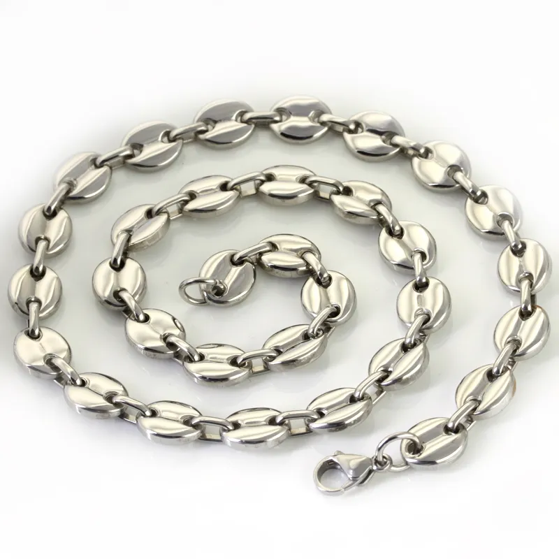 Mode herremesterpresenter Pure rostfritt stål halsband kaffebönor designkedja länk hög polerad guldton för smycken 1261s