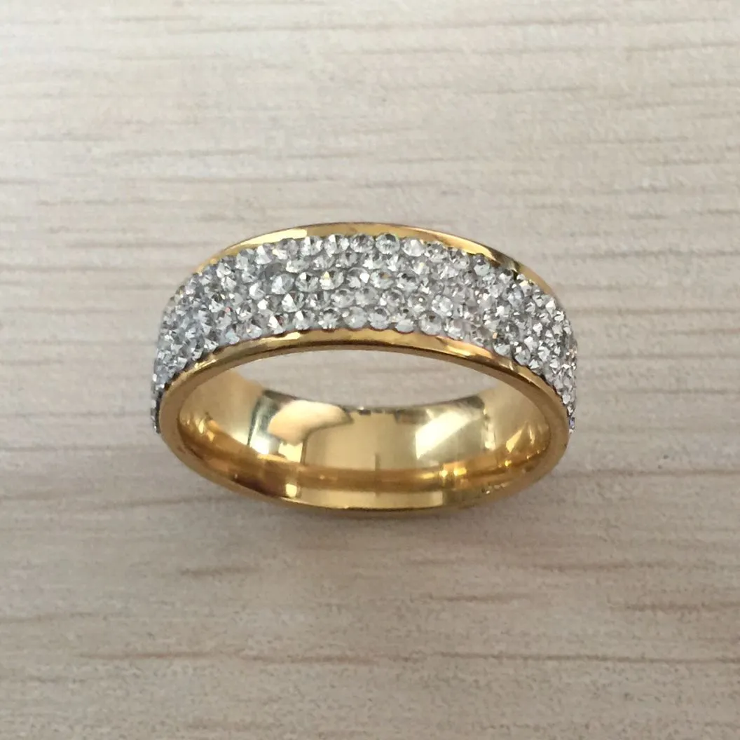 Полные 5 рядных ювелирных изделий с цирконом и бриллиантами, обручальные кольца из нержавеющей стали из цельного золота, размеры США 7, 8, 9, 10, 11 12319I
