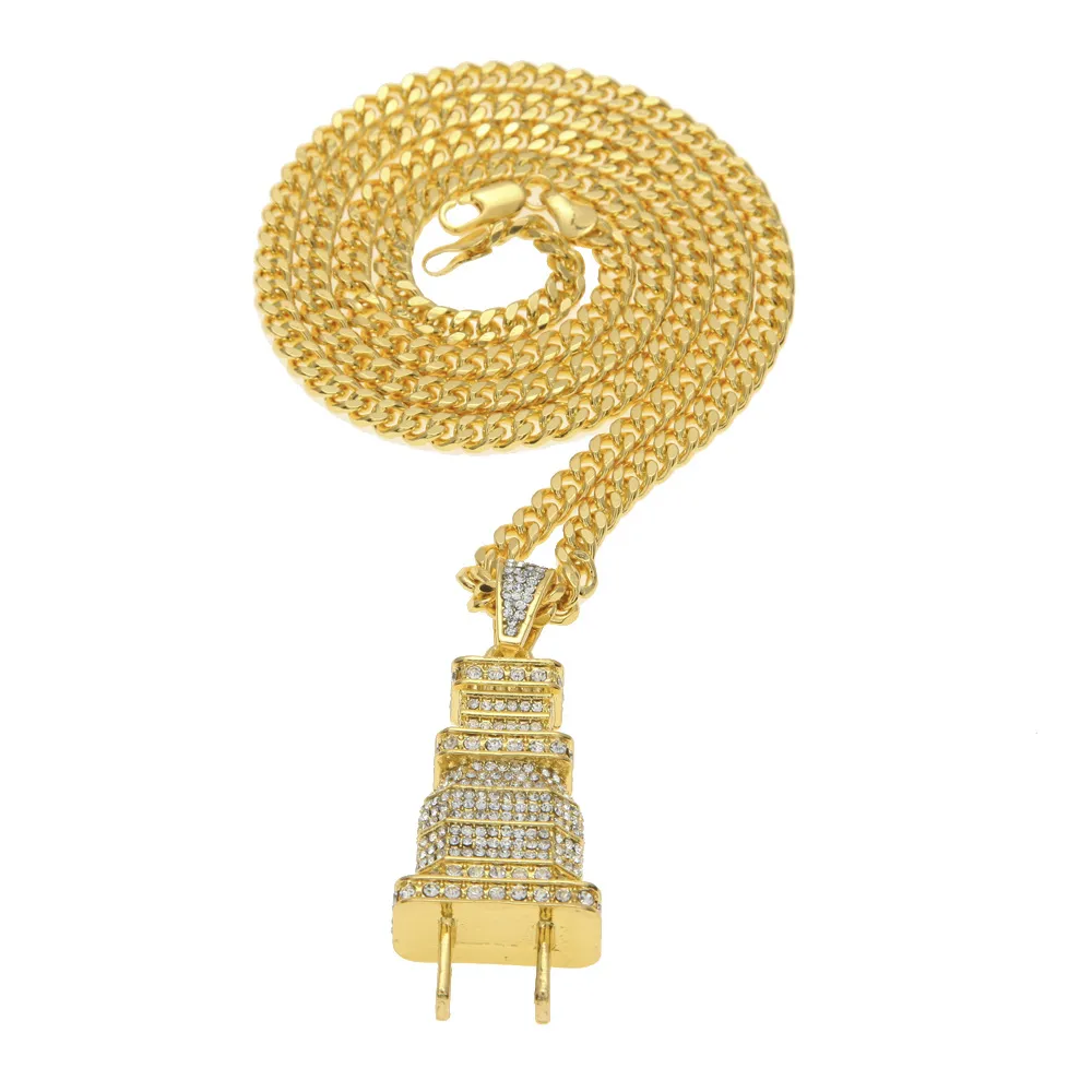 Collier avec pendentif en strass pour hommes, Micro pavé complet, plaqué or et argent, breloque, chaîne cubaine, Hip Hop, bijoux 298A