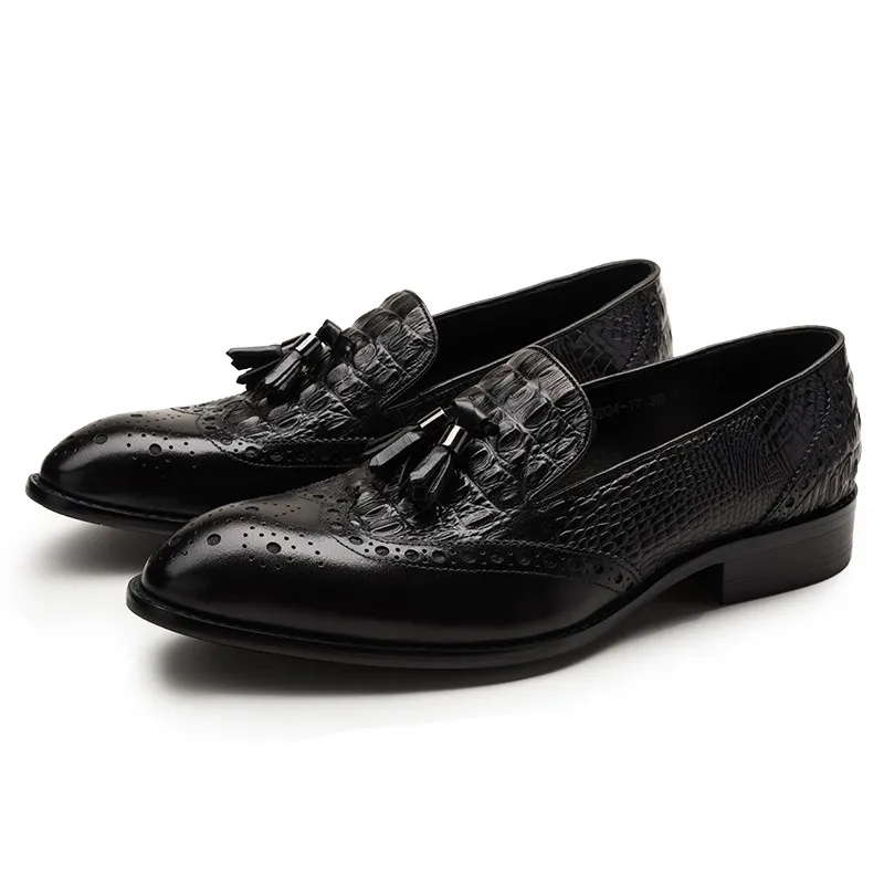 bruine krokodil korrel zwarte loafers formele heren casual echte lederen jurk schoenen