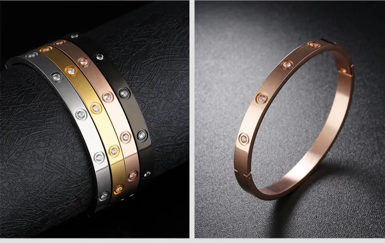 Campione gratuito * Bracciale in acciaio inossidabile braccialetti degli uomini monili del corpo zircone braccialetto qualità superiore di marca delle donne nuove rosa braccialetti d'oro