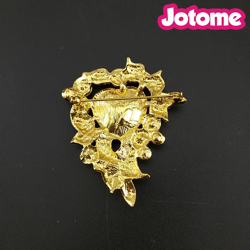 Gold Tone Flower Heart Leaft Brooches For Women Red Rhinestone Crystal AB Fashion Jewelry Pin Brooch