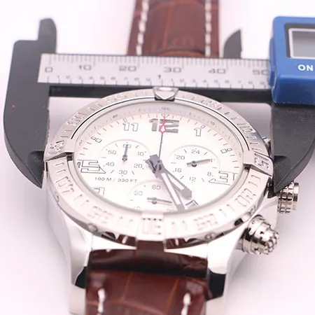 DHgate geselecteerde leverancier horloges man seawolf chrono witte wijzerplaat bruin lederen riem horloge quartz batterij horloge herenkleding horloges200g