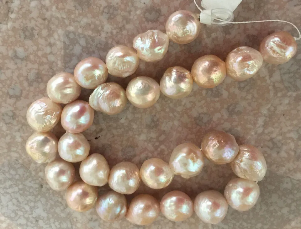 bijoux de perle fine énorme magnifique 13-14mm mer du sud collier de perles rose cerise 19 polegada 14k