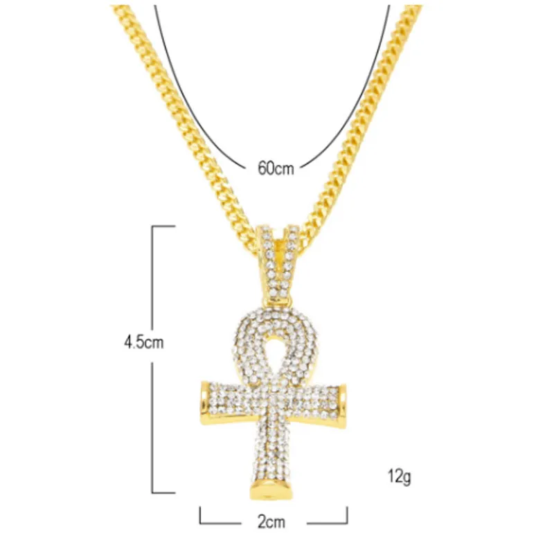 Chiave della vita ghiacciata egiziana Hip Hop Collana con ciondolo croce Ankh 24 con collana con ciondolo rubino rosso Set di gioielli252r