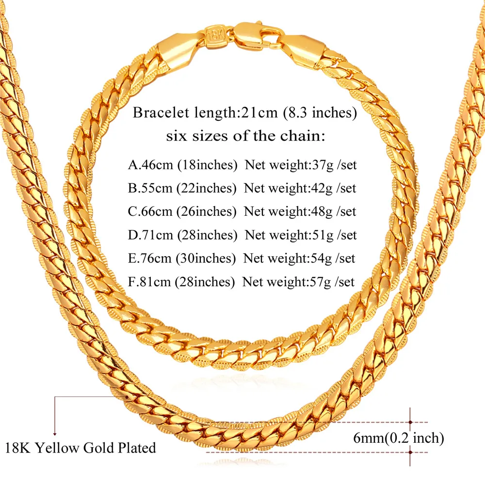 18quot32quot Men Gold Chain 18K Real Gold Plated Wheat Chain Necklace Bracelet Hip Hop Jewelry Set1070667185y