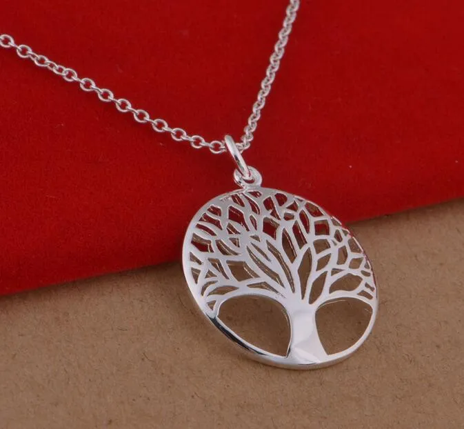 Mode Silver Tree of Life Pendant Necklace Silver Totem Religion 18Inch krage Popular 925 Wedding Valentines Day Jewelry332h