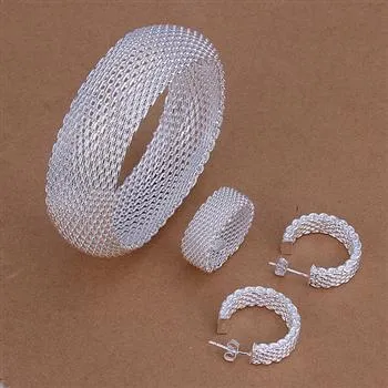 Silbermaschenarmbandring-Ohrringcharme-Schmucksachen der Qualitäts 925 stellten für einfache Art der Frauenart und weise freies Verschiffen / ein