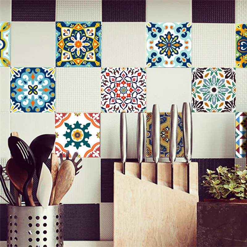 20*20cm Mediterranean style Classical flowers pattern Home kitchen bath room tile decorative sticker mural decals wallpaper